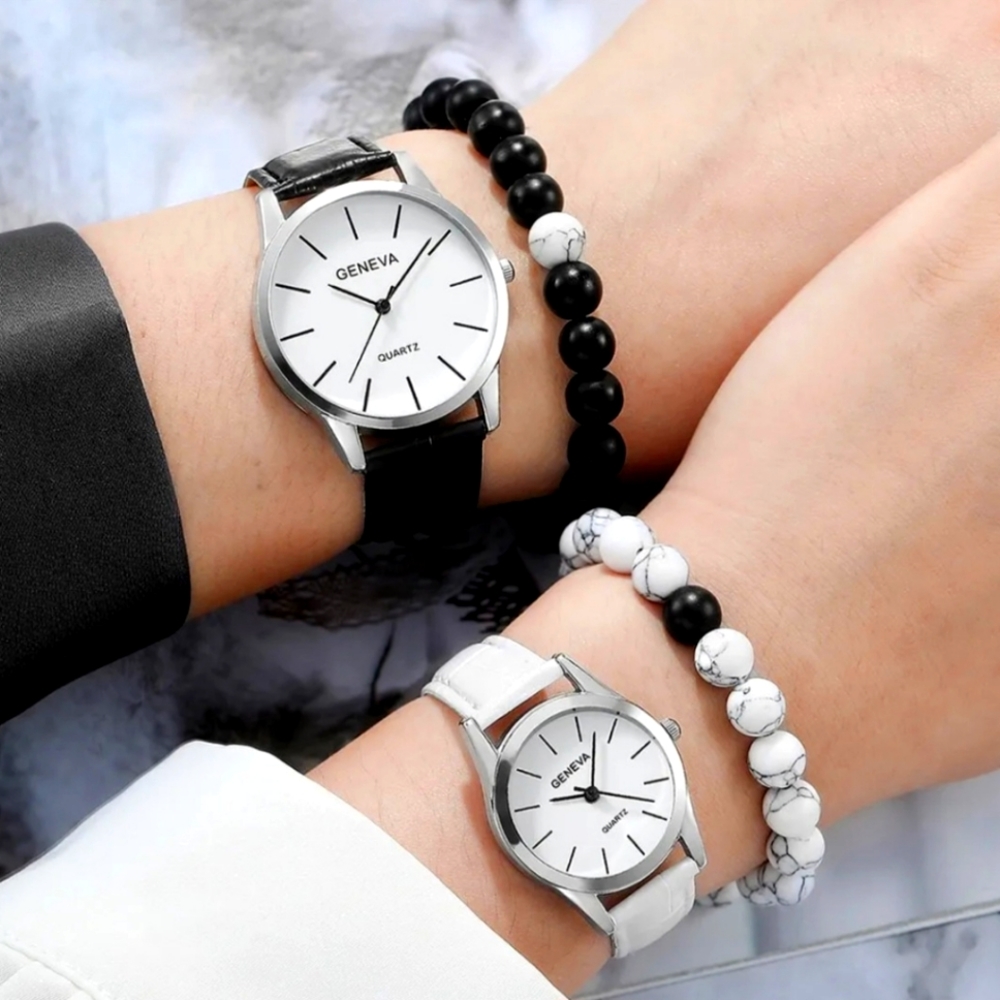 4pcs of 2 whatch with bead bracelets couple